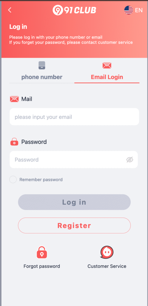 91 club login via email