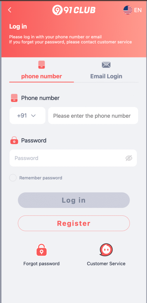 91 Club Login via Email